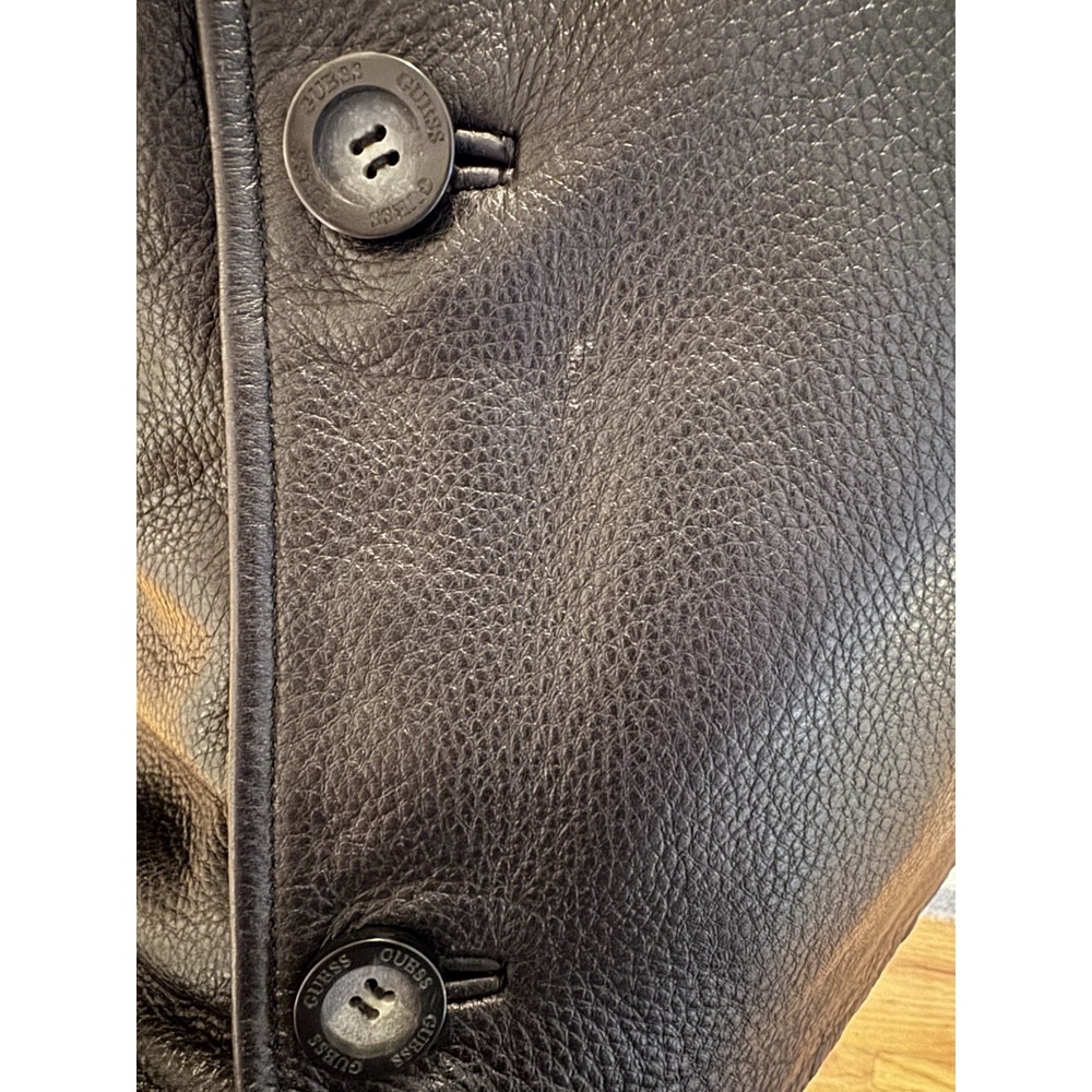 Guess Men's Pebble Grain Heavyweight Leather Zip Out Liner Jacket Black Large - Picture 13 of 16